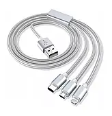 Телефонний кабель 3в1 micro usb usb-c lightning 120 см трансмісія 807