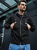 Чоловіча куртка з капюшоном чорна весна-осінь Softshell демісезонна мікрофліс Розміри: S, M, L, XL, фото 4