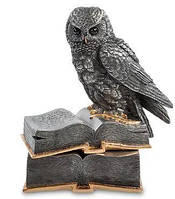 Оригинальная статуэтка с шкатулкой "Сова на книгах" из полистоуна от итальянского бренда Veronese 18 см Серебристый