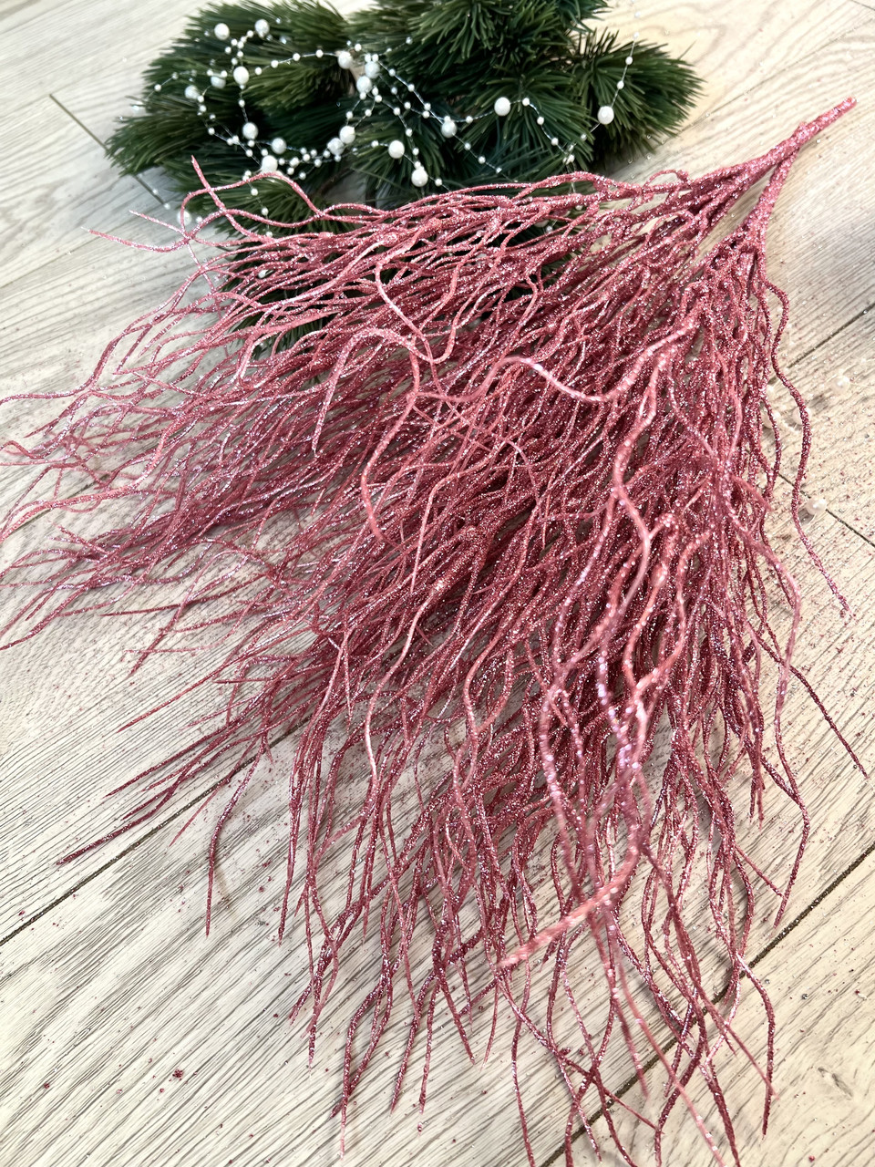 Гілка для новорічного декору. Осока хвиляста рожева ( 50 см , кущ на 12 гілочок ), фото 1