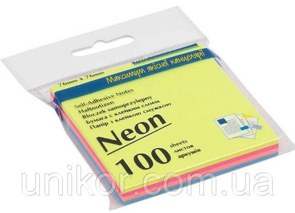 Блок post-it 76*76 мм, 100 аркушів, mix rainbow "Neon". BuroMax