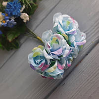 Роза тканевая голубая 2.5 см пучок 6 шт