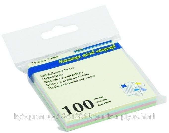 Блок post-it 76*76 мм, 100 аркушів, mix rainbow. BuroMax, фото 1