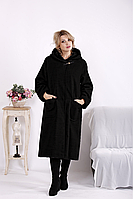 Черное кашемировое пальто женское молодежное большого размера 42-74. T01612-3