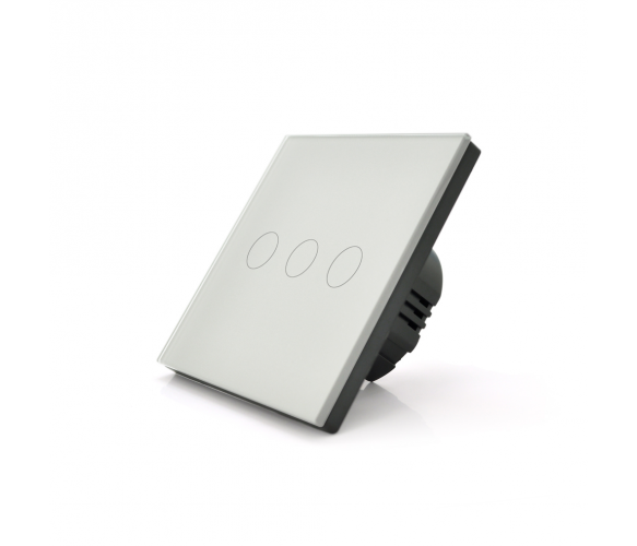 Сенсорний вимикач з заземленням + WiFi керування трьохканальний білий 86х86х35мм