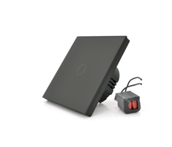 Сенсорний вимикач без заземлення + WiFi керування одноканальний чорний 86х86х35мм