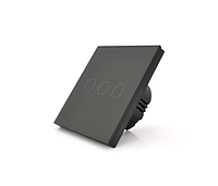 Сенсорный выключатель с заземлением + WiFi управления трехканальный черный 86х86х35мм