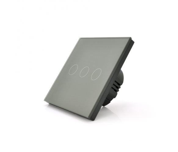Сенсорний вимикач з заземленням + WiFi керування трьохканальний gray 86х86х35мм