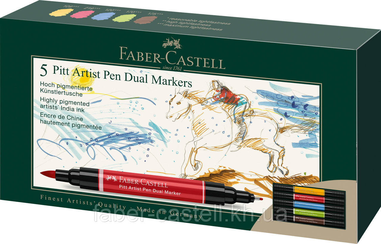 Набір двосторонніх маркерів Faber-Castell Pitt Artist Pen Dual Marker, 5 кольорів, 162005