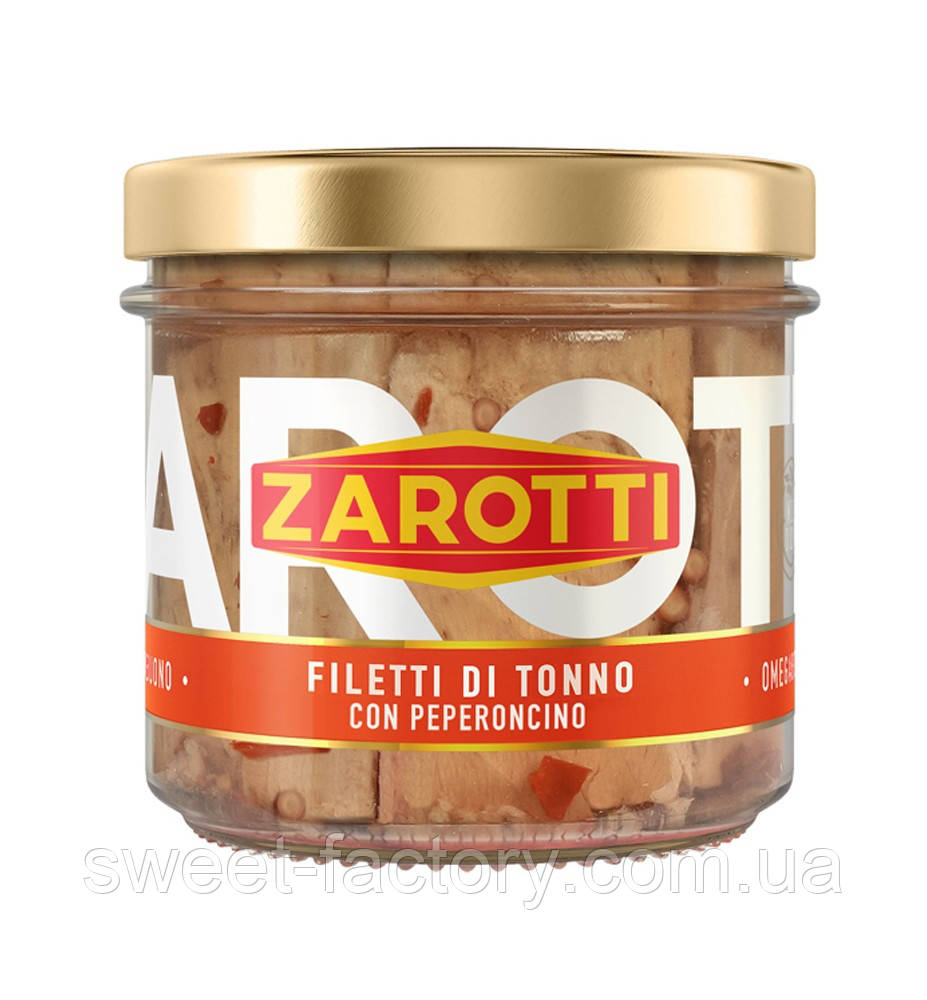 Тунець Zarotti Filetti Di Tonno Con Peperoncino з перцем Чилі 110g, фото 1
