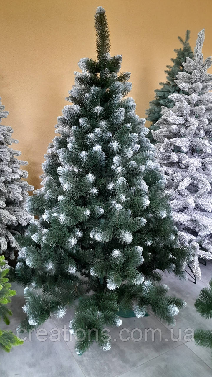 Штучна ялинка 1.80 м. "Снігова королева" густа пухнаста засніжена з білими кінчиками і підставкою, фото 1