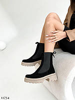 Premium! Женские замшевые черные челси Демисезонные деми ботинки на байке Натуральная замша Весна Осень