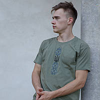 Футболка унисекс Олива с вышивкой "Трезубец с Ласточкой" / футболка с патриотической вышивкой
