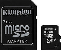 Карта памяти micro SDHC 64GB Kingston (class 10) (UHS-3) (с адаптером) SmartStore
