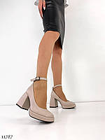 Premium! Женские кожаные бежевые туфли на каблуке весенние Натуральная кожа Весна Осень, 40