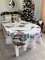 Новогодняя скатерть 137 х 260 см. на овальный стол гобеленовая