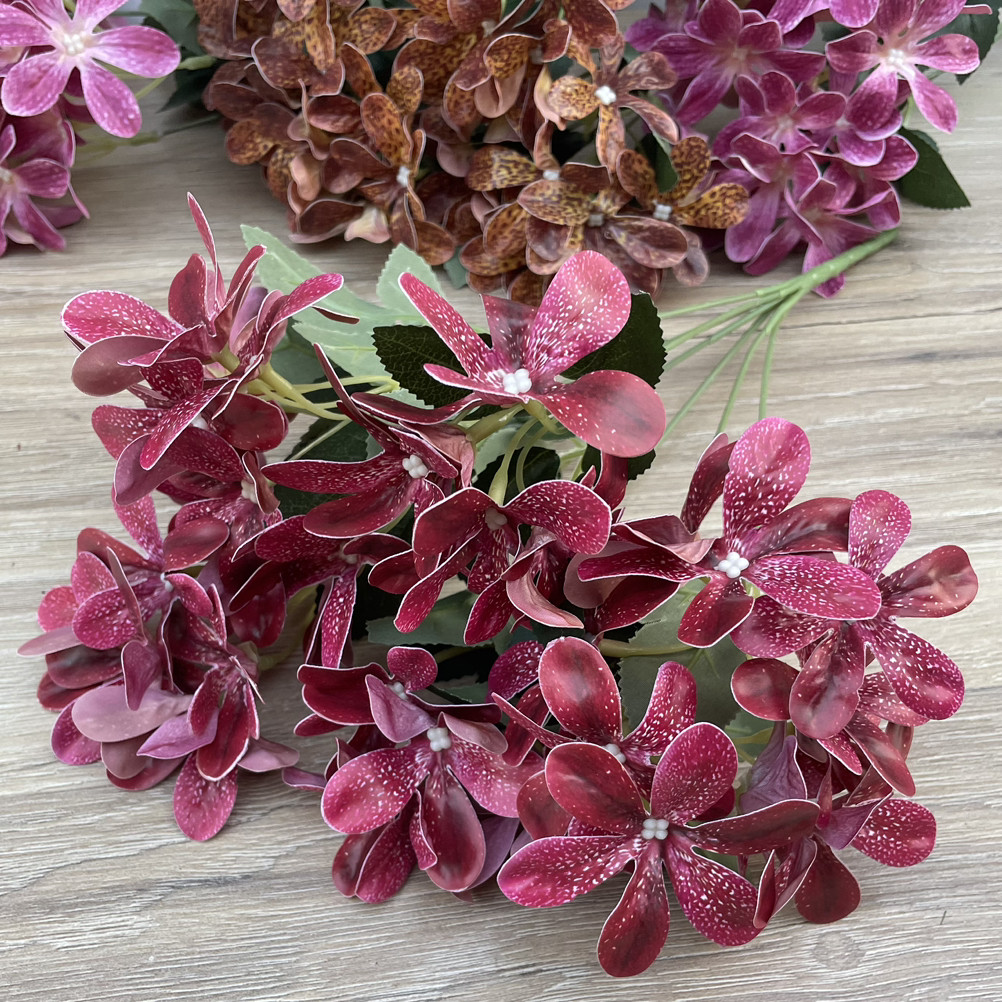 Букет Гортензія 36 см силікон леопардовий малиновий Люкс, фото 1
