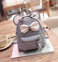 Маленький детский рюкзак сумочка Микки Маус с ушками. Мини рюкзачок сумка для ребенка 2 в 1 Серый "Lv"