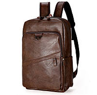 Качественный мужской городской рюкзак на плечи, модный стильный ранец экокожа Темно-коричневый "Lv"