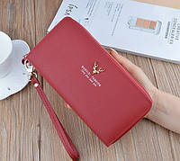 Женский кошелек клатч на 2 отдела с ручкой модный и вместительный Красный "Lv"