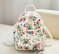 Детский прогулочный рюкзак с цветами, качественный рюкзачок для девочек с цветочками Белый "Lv"