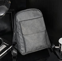 Классический мужской городской рюкзак из эко кожи Серый "Lv"