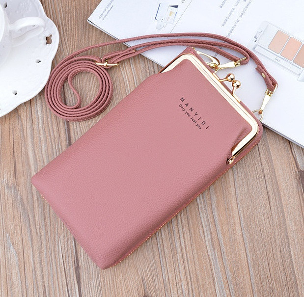 Маленькая женская сумочка клатч на плечо, мини сумка кошелек для телефона с ремешком Розовый "Lv" - фото 1 - id-p1969529751