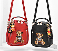 Женский мини рюкзак сумочка трансформер с брелком, маленький рюкзачок сумка Мишка для девушек "Lv"