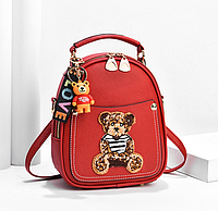 Женский мини рюкзак сумочка трансформер с брелком, маленький рюкзачок сумка Мишка для девушек Красный "Lv"