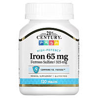 Элементарное Железо (Сульфат железа 325 мг) Iron 65 mg 21st Century 120 таблеток