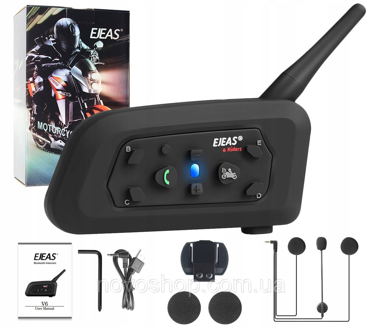 Мотогарнітура 1200 м для мотоциклістів і водіїв інтерком Ejeas V6 Pro Чорна