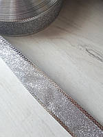 Новорічна блискуча срібна стрічка з глітером для бантів із дротовим краєм 1упаковка-50ярдів (4 см)