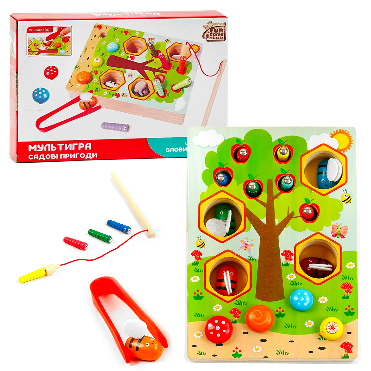 Дерев`яна мультигра Садові пригоди, Fun Game, магнітна гра, бджілки, грибочки, уп 22*5*15см (78396), фото 1