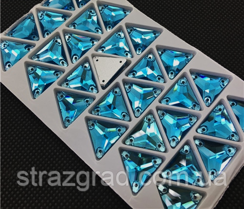 18 мм. Стрази пришивні Трикутник. Aquamarine. Стекло