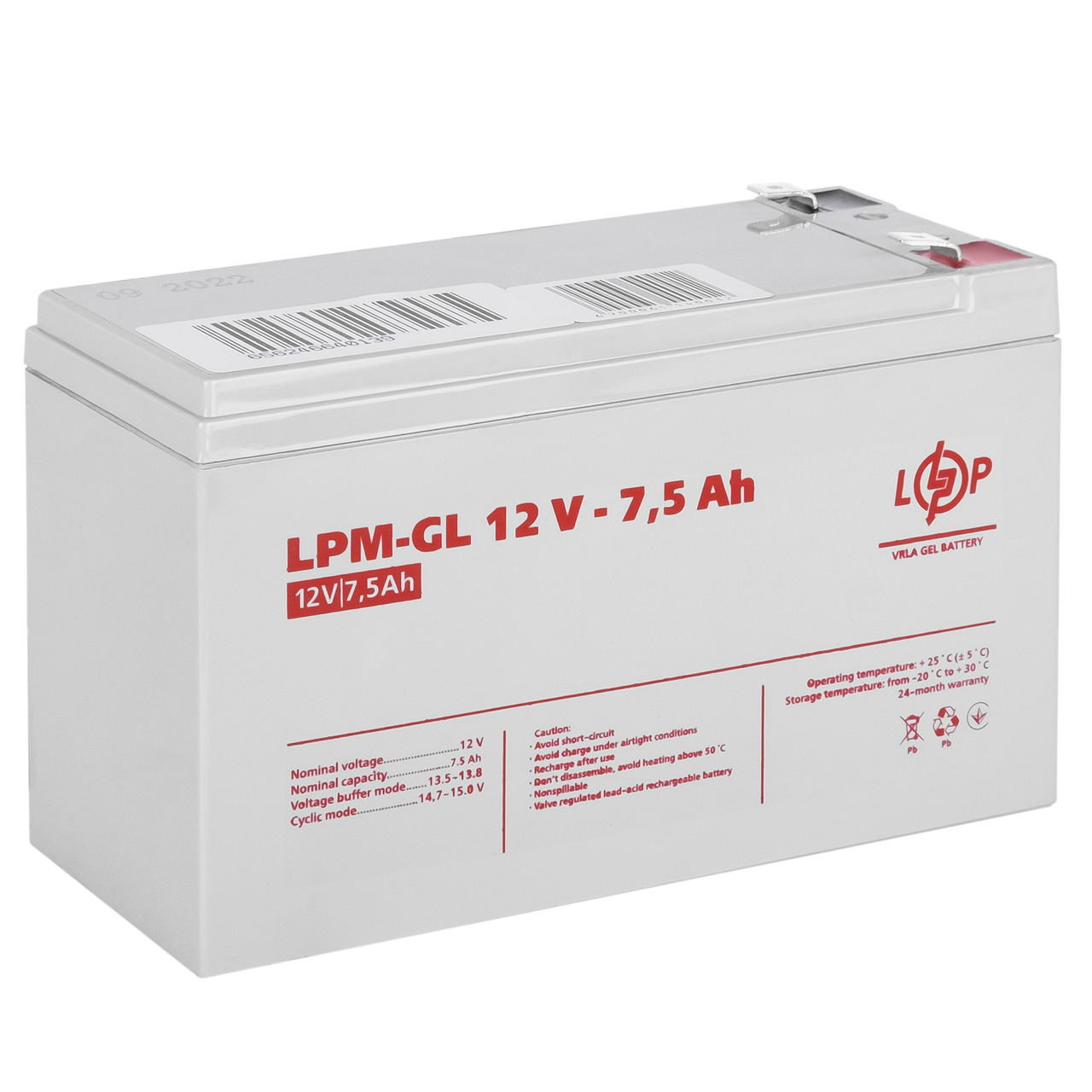 Аккумулятор гелевый LPM-GL 12V - 7.5 Ah - фото 2 - id-p1969536591