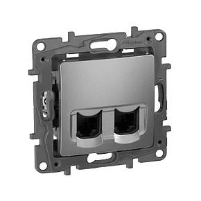 Подвійна комп'ютерна розетка RJ45 Категорії 5Е UTP Legrand Etika Алюміній (672455), фото 1