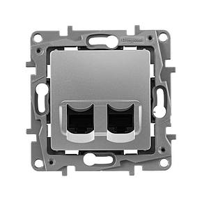 Подвійна комп'ютерна розетка RJ45 Категорії 5Е UTP Legrand Etika Алюміній (672455), фото 3