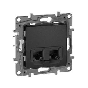 Подвійна комп'ютерна розетка RJ45 Категорії 5Е UTP Legrand Etika Антрацит (672655), фото 1