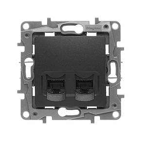Подвійна комп'ютерна розетка RJ45 Категорії 5Е UTP Legrand Etika Антрацит (672655), фото 3