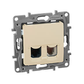 Подвійна розетка RJ11+RJ45 Категорії 5Е UTP Legrand Etika Слонова кістка (672352), фото 1