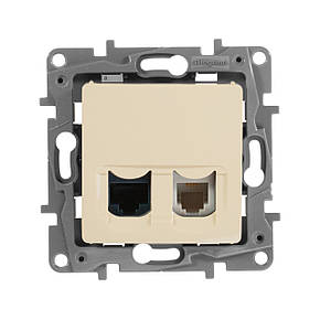 Подвійна розетка RJ11+RJ45 Категорії 5Е UTP Legrand Etika Слонова кістка (672352), фото 3