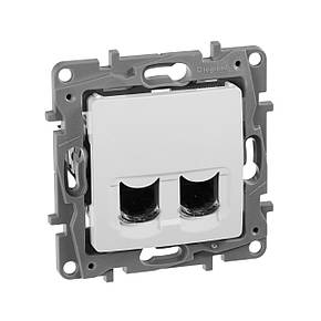 Подвійна комп'ютерна розетка RJ45 Категорії 6Е UTP Legrand Etika Білий (672254), фото 1
