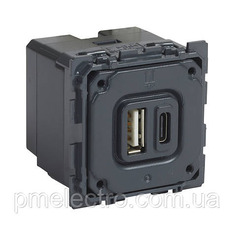 Механізм зарядного пристрою USB, з двома роз'ємами: тип A/тип C, Legrand Céliane 067465, фото 1