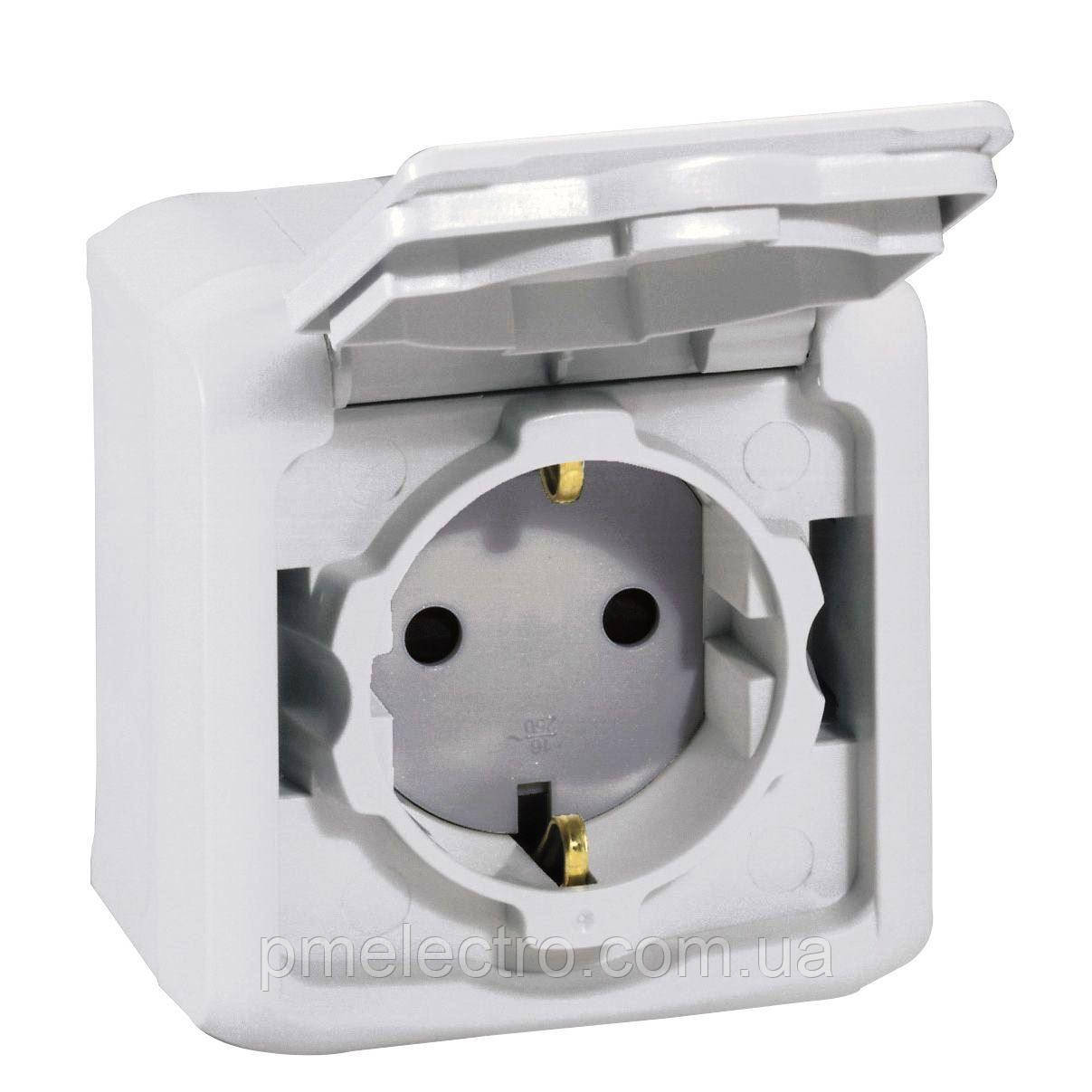 Розетка з шторками та захисною кришкою 2К+З, 16A, IP44, 250B, Сірий, Legrand Forix 782393