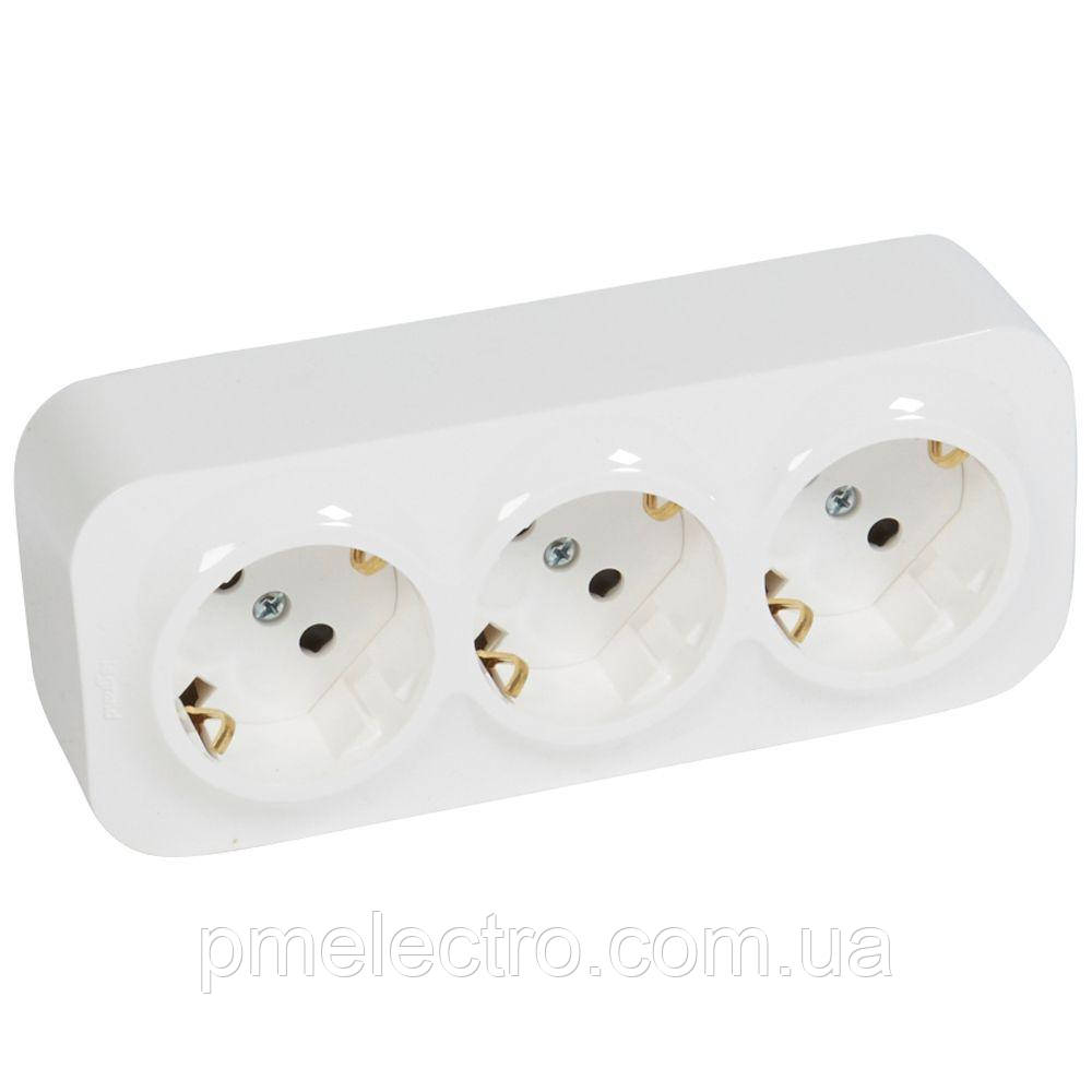 Розетка потрійна із захисними шторками 2К+З, 16A, 250B, Білий, Legrand Forix 782418