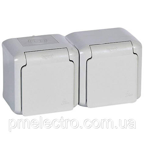 Розетка подвійна зі шторками та захисною кришкою 2К+З, 16A, IP44, 250B, Сірий, Legrand Forix 782394, фото 1