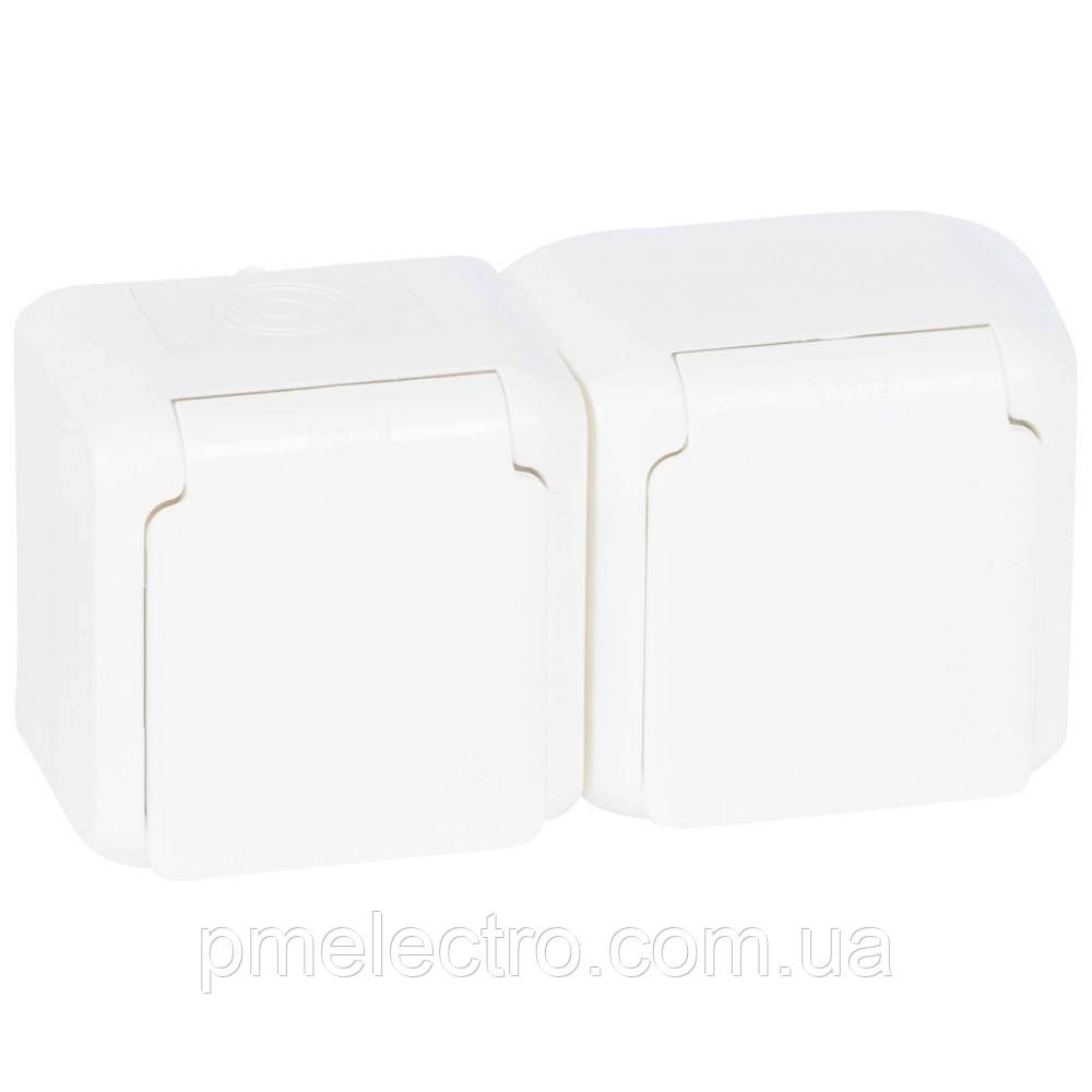 Розетка подвійна з шторками і захисною кришкою 2К+З, 16A, IP44, 250B, Білий, Legrand Forix 782374