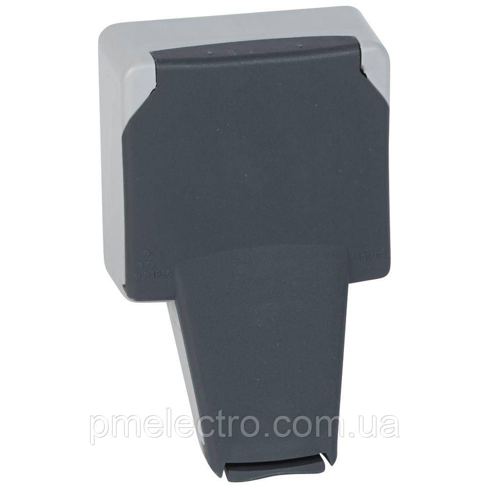 Розетка із захисною кришкою 2К+З, 16A, 250B, IP66, Сірий, Legrand Plexo 090485
