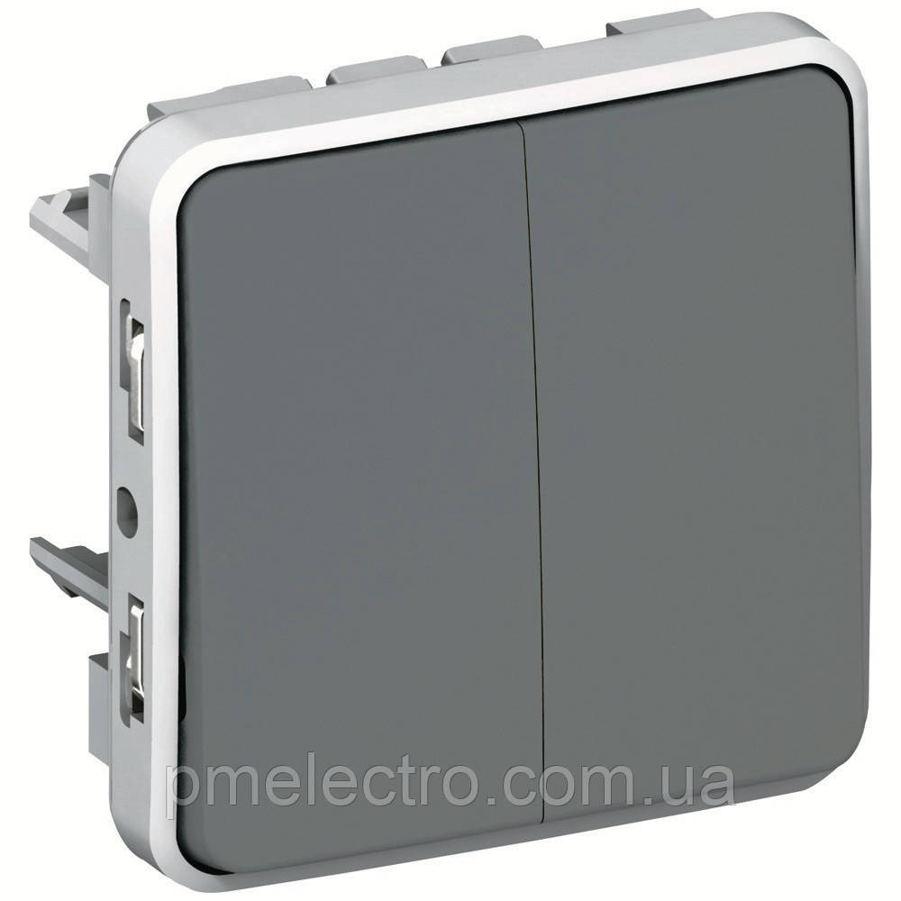 Механізм двох клавішного перемикача 10 A, 250 В, IP 55, Сірий, Legrand Plexo 069525