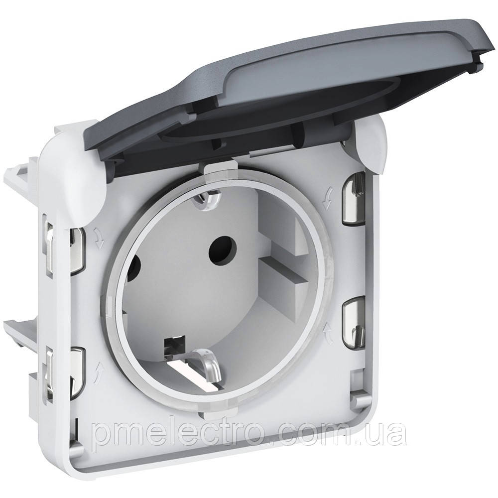 Розетка із захисною кришкою 2К+З, 16A, 250B, IP55, Сірий, Legrand Plexo 069571